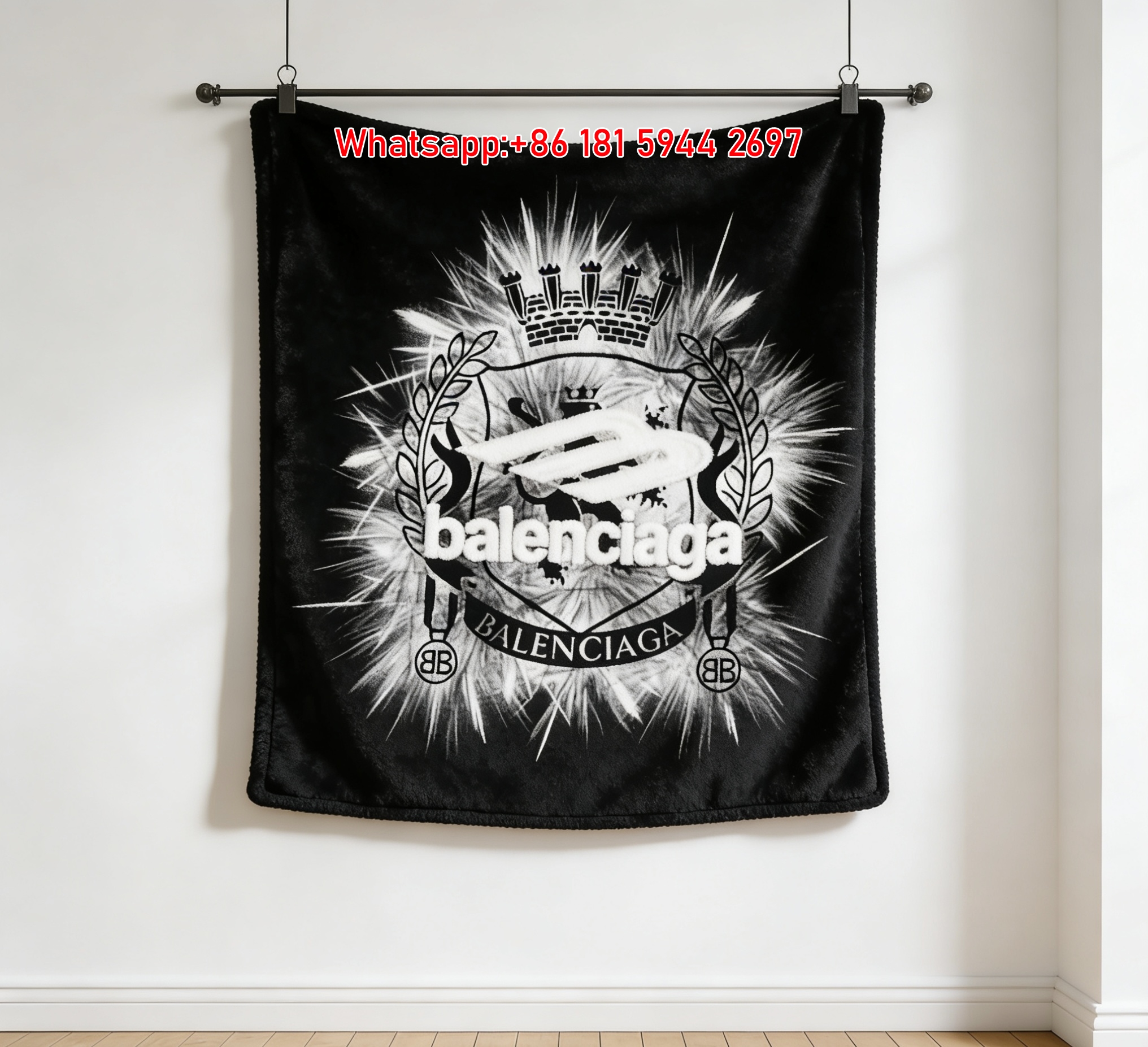 Balenciaga Crest BB Logo Flannel Sofa Throw Blanket BA149